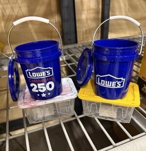 4 Pack Lowes Celebrates 250 USA Mini Blue Bucket w/ Lid & Mini Teeny Totes w/Lid